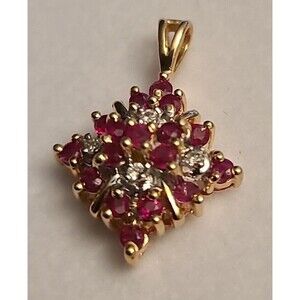 14K Yellow Gold Ruby & Diamond  Pendant From T & C 17 Ruby 4 Diamond Estate